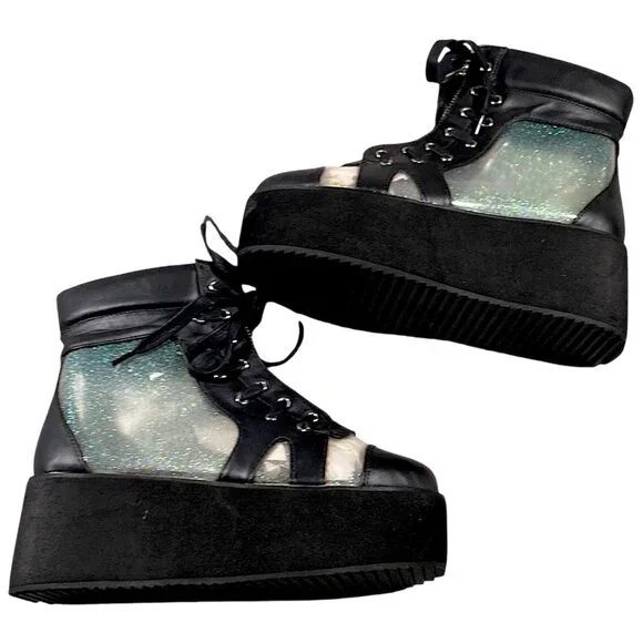 Demonia Boots Womens 7 Platform Holographic Whimsigoth Witch Punk Rave GRIP-102 - Picture 1 of 16